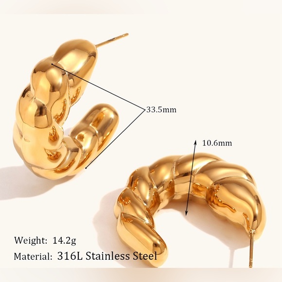 18K Gold Plated Chunky Hoop Earrings*Puff Hoops*High Gloss Finish*Twisted Hoops - Picture 7 of 7